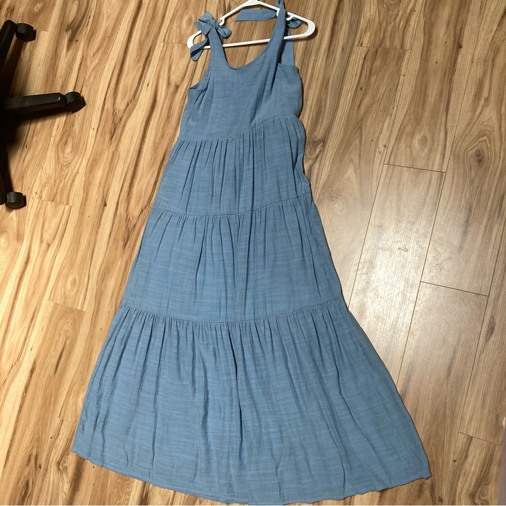Lauren Conrad Blue Tie Bow Strap - Tiered Maxi Dress - Picture 4 of 9